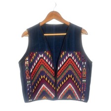 intage 80s/90s Boho Woven Embroidered Chevron Vest Multicolor Geometric Festival