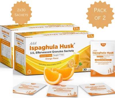 AAA Ispaghula Husk Orange Flavor – 60 Sachets | Natural High Fibre Drink