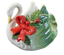 Vintage Christmas Swan Goose Centerpiece Bowl Planter Ceramic Japan signed