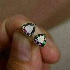 2Ct Trillion Cut Alexandrite Solitaire Stud Women Earrings 14K White Gold Finish