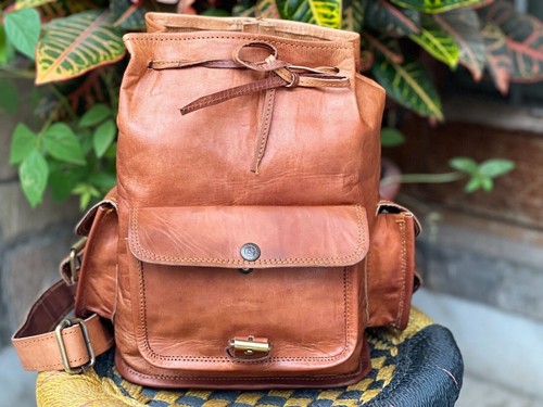 Leather Vintage Laptop Bag Genuine Goat Men'S New Backpack Travel Rucksack - Picture 3 of 10