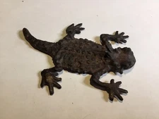 Horned Toad Horny Lizard Frog Flat 4.75” Bronze Figurine Paperweight