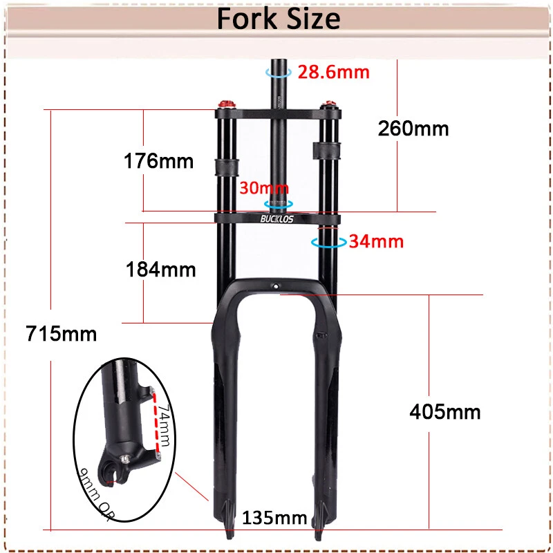 26" Electric/MTB/XC Air Suspension Fork 180mm Travel QR 41mm Offset 4.0 Fat Tire - Image 3 of 4
