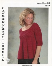 Plymouth Knitting Pattern 1889 DK Ladies A Line Top 31"-44"