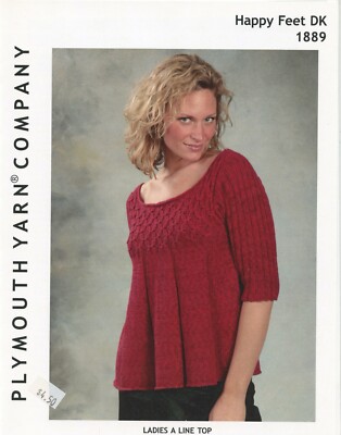 Plymouth Knitting Pattern 1889 DK Ladies A Line Top 31''-44''