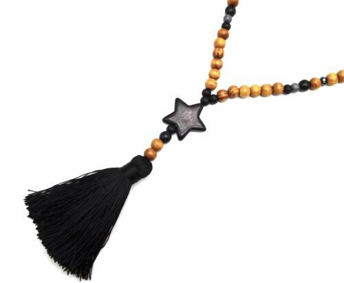Collier Sautoir Bouddha En Pierres Synthétiques Noir, Perles D'ambre Et Quartz Blanc - Neuf Avec étiquette
