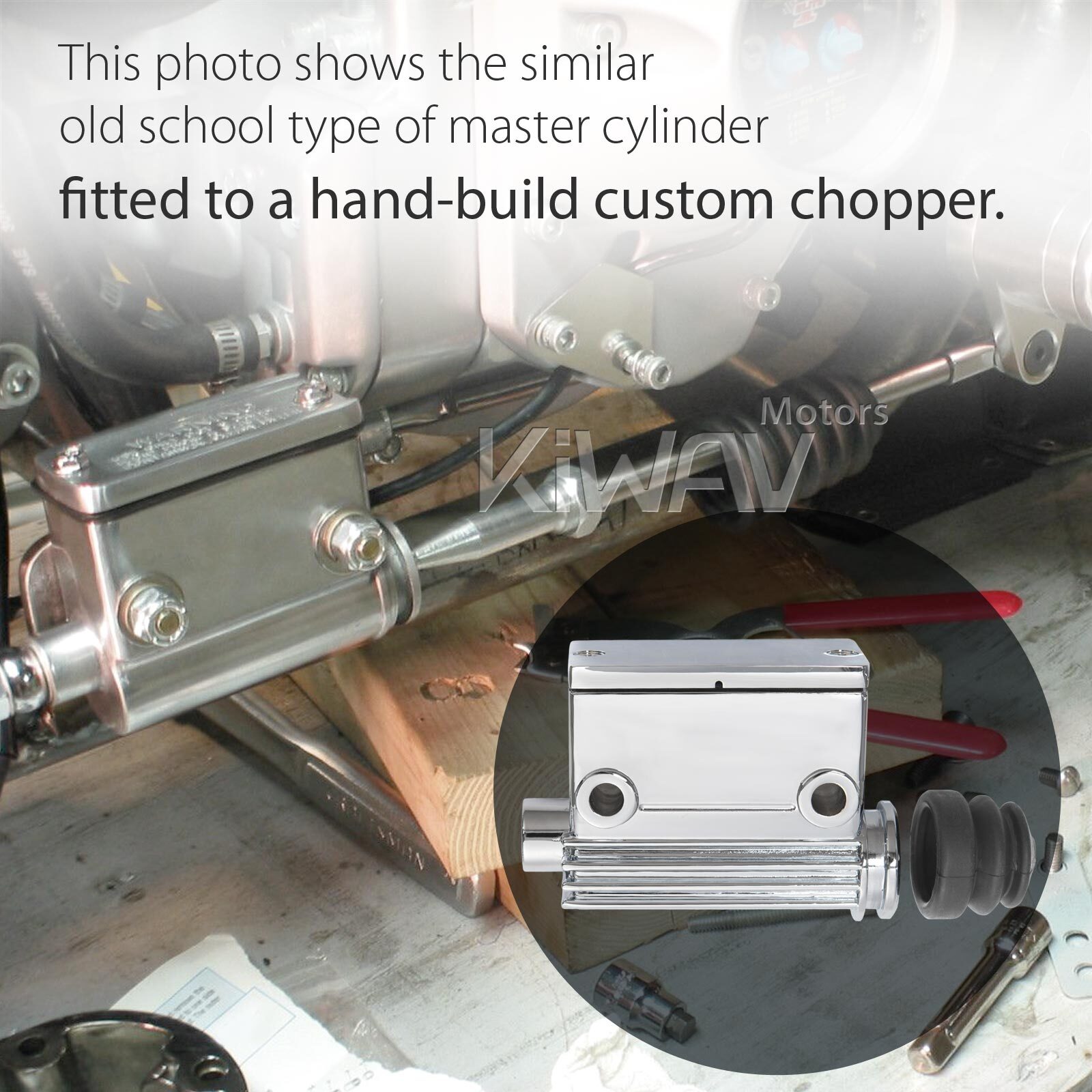 KiWAV rear master cylinder 5/8" bore chrome aluminum fits Harley bike ε