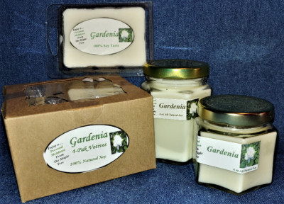 **NEW** Hand Poured Floral Gardenia Flower Soy Candles, Tarts & 4-Pack Votives