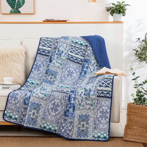 Bohemia Floral Quilted Coverlet Patchwork Comforter Bedspread Set Rug Queen Size - Picture 150 of 207