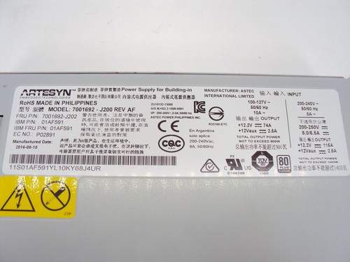 Artesyn IBM 1400W Server Power Supply 7001692-J200 01AF591 80 Plus Platinum - Picture 2 of 3