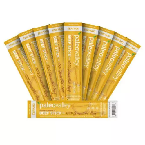 Paleovalley 100% Grass Fed Teriyaki Beef Sticks Gluten Free Protein Snack Keto