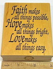FAITH HOPE LOVE SAYING Quote Religious words Rubber Stamp EMBOSSING ARTS 1997