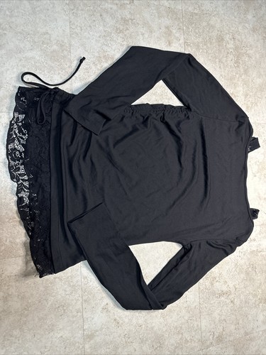 Langents Black Lace Silky stretch Long Sleeve Round , Neck Women M Asymmetrical - Picture 10 of 11