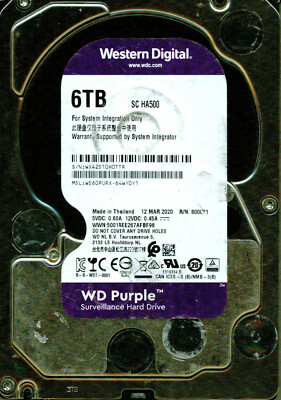 WD60PURX-64WY0Y1, WESTERN DIGITAL SATA 6TB MAR 2020 WX42 | eBay
