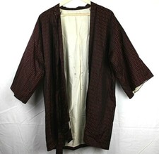 KANEBO Lined Kimono Style Red and black Robe w/ Belt 34" Japan 100 silk Vintage