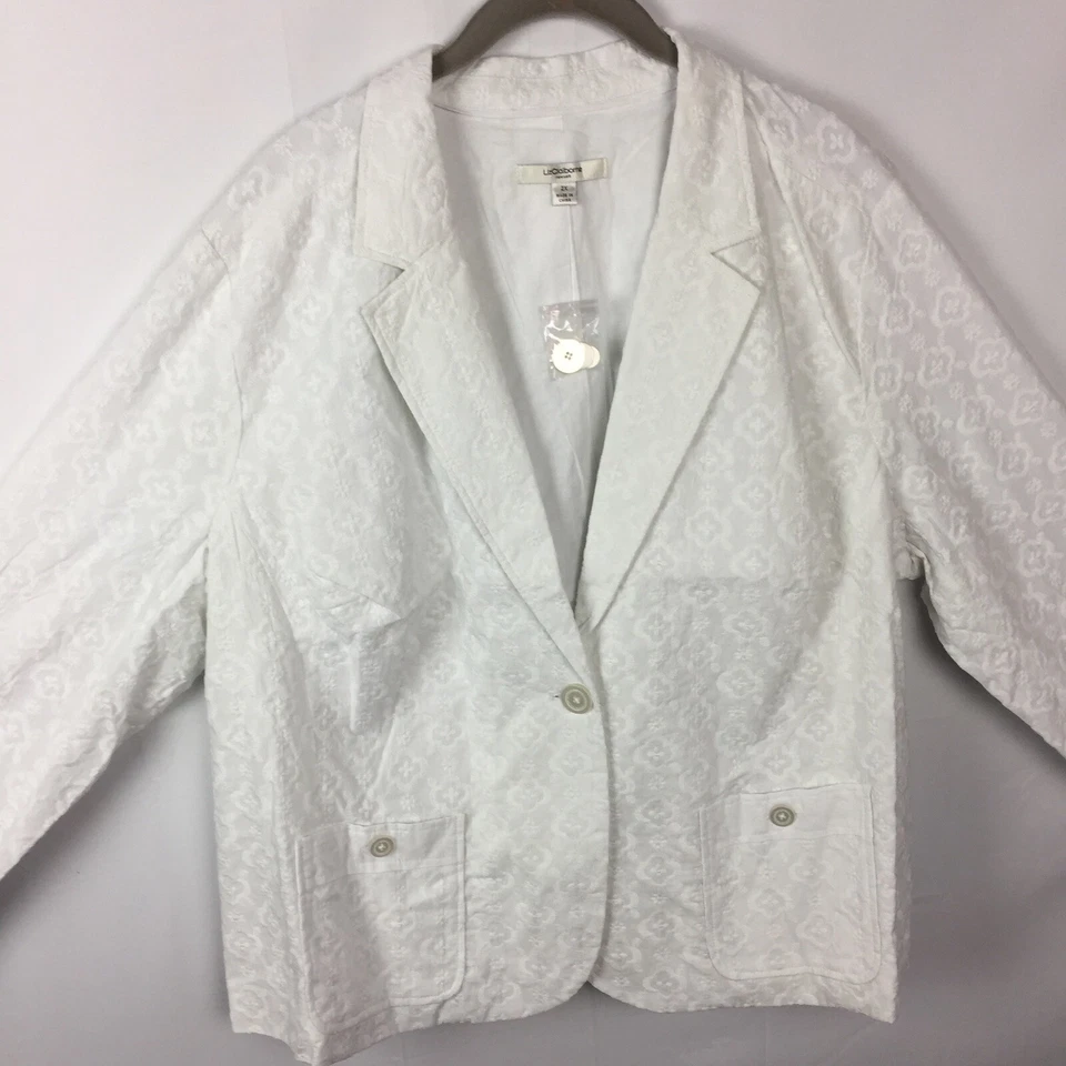 LIZ CLAIBORNE Women's 3X Floral Embroidered White Lined Collared Jacket Blazer — 第 2/4 张图片