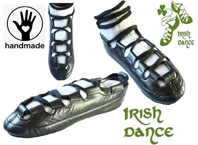 IRISH DANCING SHOES LEATHER REEL PUMPS PURE BLACK LEATHER GIRLS