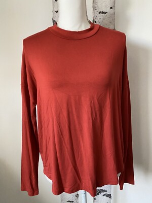 MADEWELL WOMEN'S RUSTY RED LONG SLEEVE TATIANA MOCK NECK TOP Size Medium
