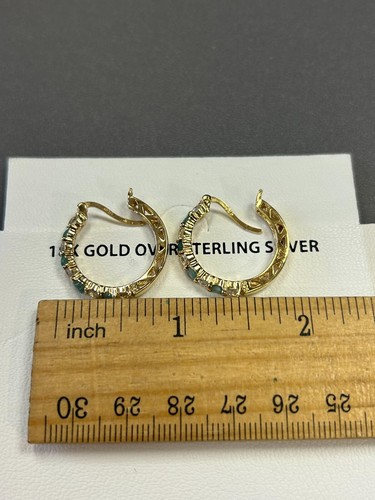 ECHTER SMARAGD & WEISSER TOPAS 18K GOLD über 925 STERLINGSILBER CREOLEN OHRRINGE - Bild 8 von 8