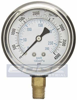 #ad LIQUID FILLED PRESSURE GAUGE 0 4000 PSI 2.5quot; FACE 1 4quot; NPT LOWER MOUNT WOG $22.00