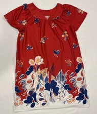 Vintage Granada Size M Red Blue Floral Patio House Dress MuuMuu Nightgown
