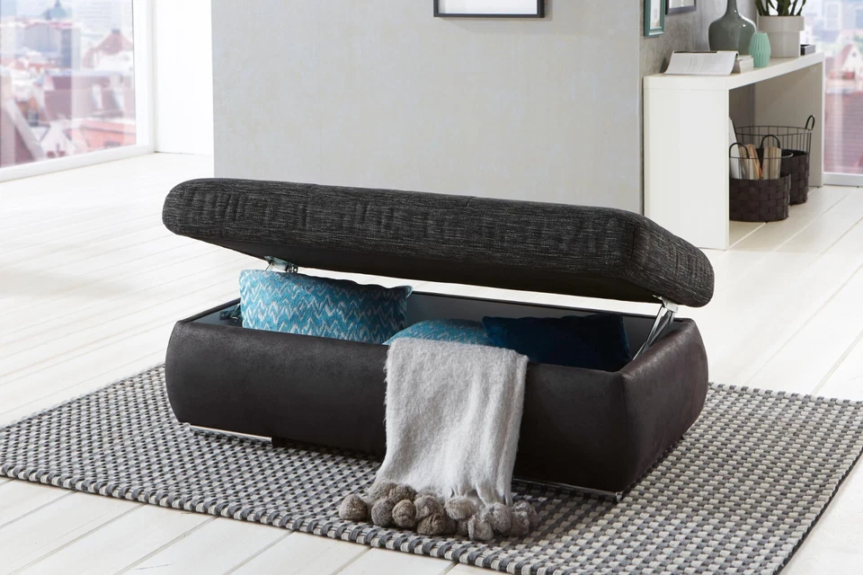 Sitztruhe L 129 x B 65 x H 47 aufklappbar schwarz anthrazit pflegeleicht Megapol - Bild 3 von 4