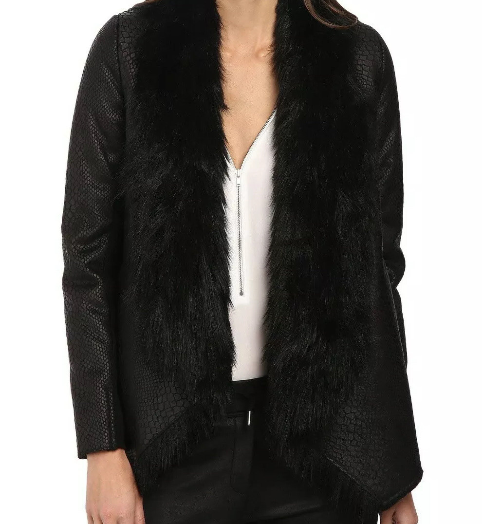 The Kooples leather (suede) and fur (faux) black jacket size S