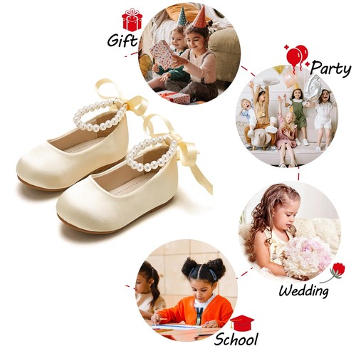 Toddler Flower Girl Satin Gold Dress Shoes - Little Girl Ballet Flats Size 9 ... - Picture 4 of 6