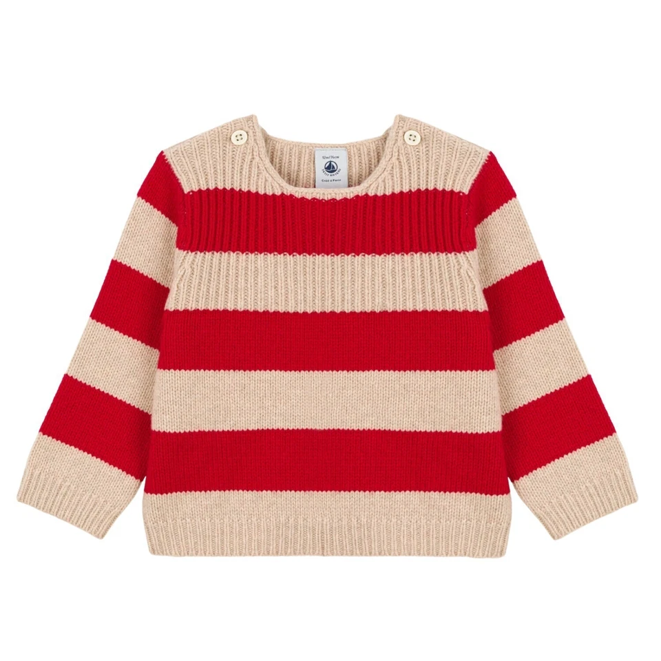 Petit Bateau Baby Pullover Strickpullover Streifen rot beige Gr.6-36 Monate