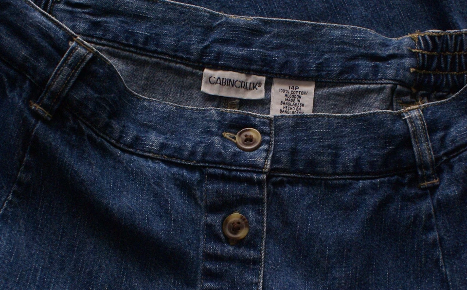 Cabin Creek джинсовой ткани эластичный пояс длинный синий юбка, кнопка спереди, женщин 14P - Изображение 3 из 3