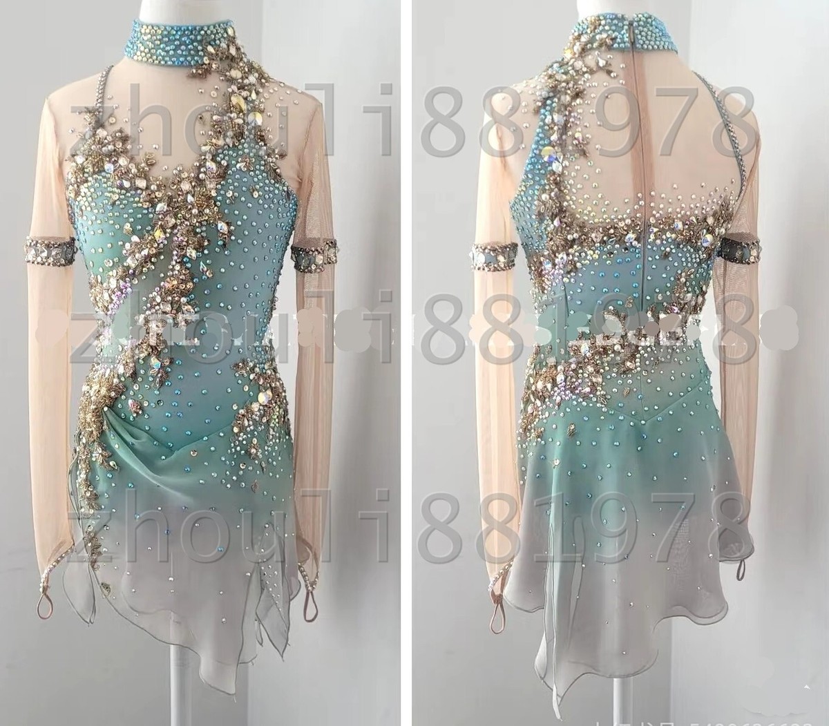 Ice skating dress Competition Figure Skating Twirling Costume green dyeing  | eBay