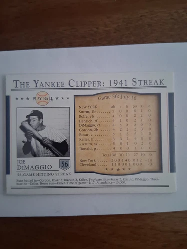 2003 Upper Deck Play Ball - The Yankee Clipper: 1941 Streak Joe DiMaggio #S-56