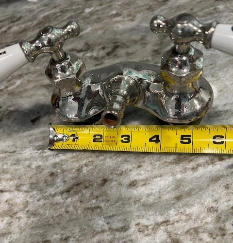 Vintage Clawfoot Tub Faucet With Porcelain Handles 4" Spread - Image 3 of 4