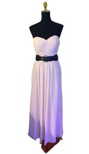 Bill Levkoff Blush Strapless Dress Fairy Chiffon Formal Maxi Vintage Vibe Prom