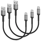 USB C Cable 3 Pack 1ft Braided Fast Charging Cord Black For Samsung Google