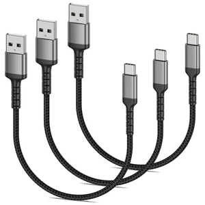 USB C Cable 3 Pack 1ft Braided Fast Charging Cord Black For Samsung Google