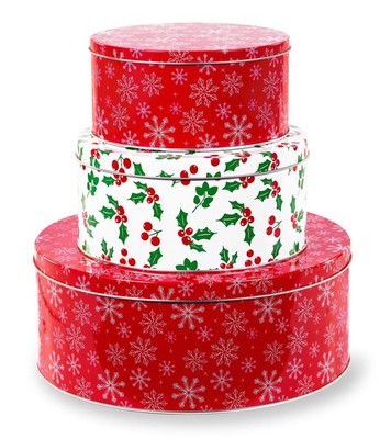 Steel Mill & Co Tin Containers with Lids, 3 Pack Christmas Cookie Tins, Festi...