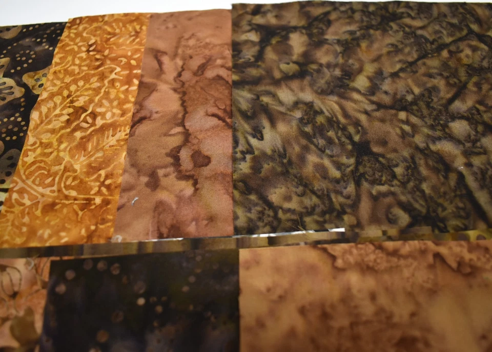 Lote 12 Tela Algodón Cuadrada 9-1/2" X 9-1/2" Marrón Batik Floral Fondo Tonal Foto 3 de 4