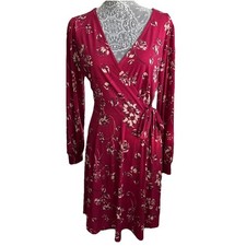 Kaileigh Faux Wrap Floral Print Long Sleeve A-Line Fit & Flare Dress Large