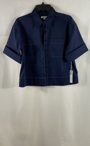 Chico's Women's Classic Navy No Iron Short Sleeve Button Down Shirt NWT Sz 0.5