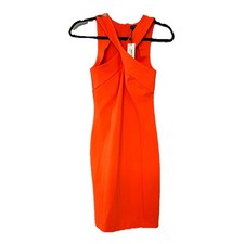 BNWT Karen Millen Rivet Detail Cross Neck Ponte Jersey Dress Womens UK 10 Orange