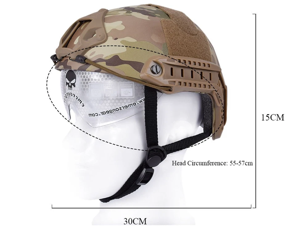 Casco Emerson RÁPIDO MH tipo con gafas protectoras casco táctico de combate Airsoft Foto 2 de 4