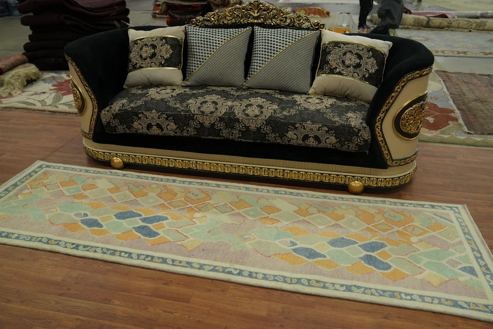 Transitional Oushak Turkish Runner Rug 3x10 Vegetable Dye Oriental Wool Carpet - Image 3 of 4