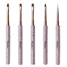 5Pcs New Shiny Leather Case with Metal Handle Gel Nail Art Brushes Professional