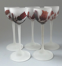 5 verres pâte de verre gravé acide fleurs Art Nouveau Croismare Era Daum gallé