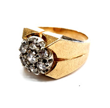 Vintage 14K Yellow Gold 1.00 CT Round Natural 7-Diamond Classic Mens Ring sz 7.5