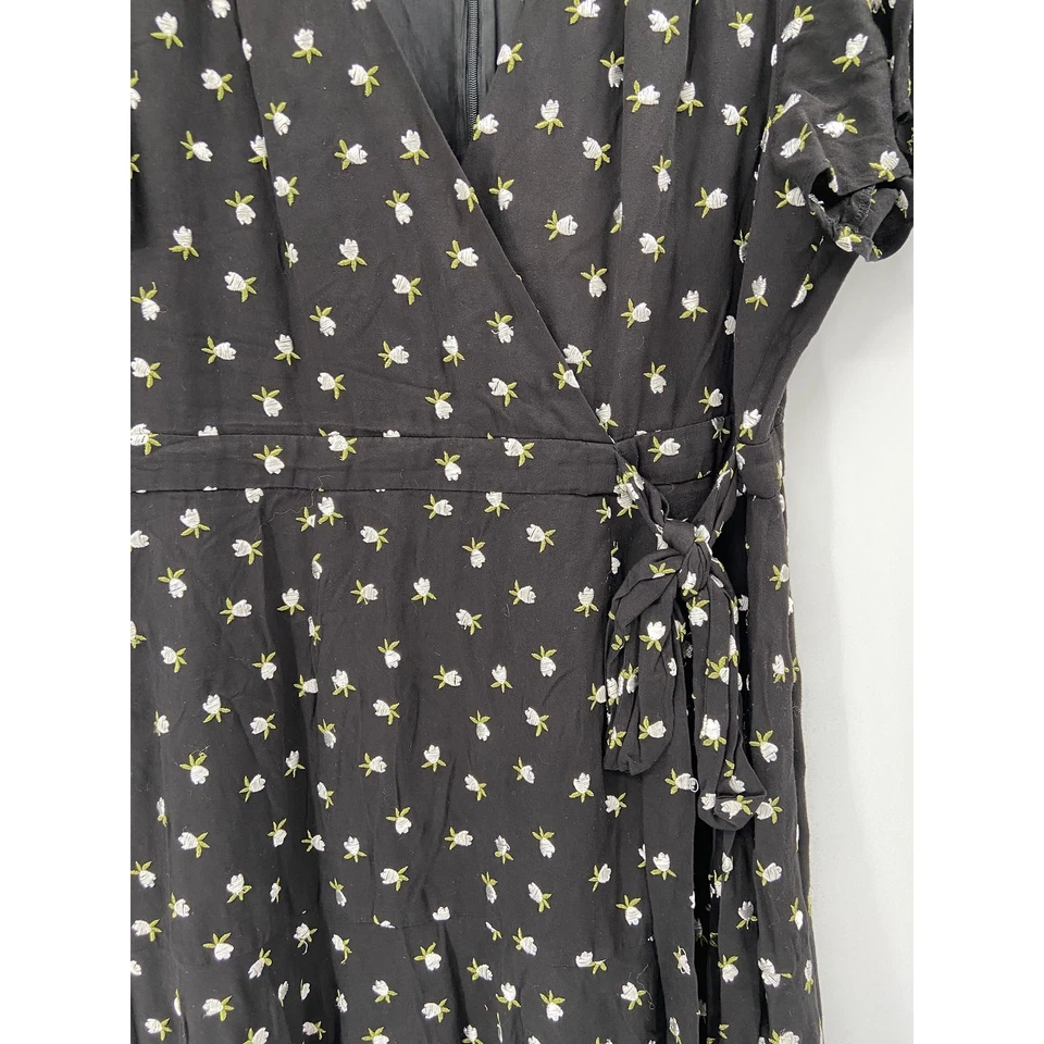 Jill Jill Stuart Black Floral Print V-Neck Wrap Short Sleeve Mini Dress Size 14 - Image 4 of 4