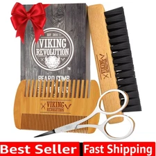 Natural Beard Comb & Brush Set with Velvet Pouch - Perfect for Stylish Men