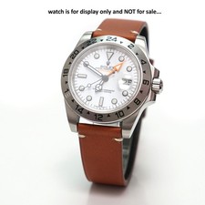 Cinturino orologio pelle marrone 22 mm originale cuciture vintage per Rolex Explorer 2