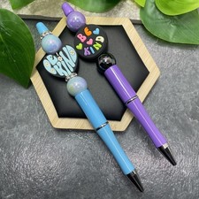 2 PC Handmade Silicone Acrylic Beads Black Ink Pen Set Be Kind New C1474